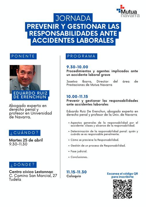 Jornada en Tudela ‘Prevenir y gestionar las responsabilidades ante accidentes laborales’
