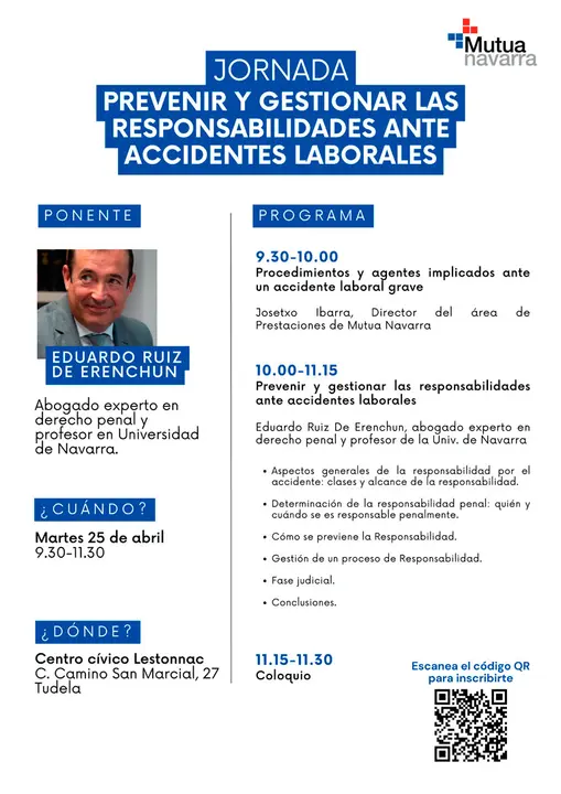 Jornada en Tudela &lsquo;Prevenir y gestionar las responsabilidades ante accidentes laborales&rsquo;