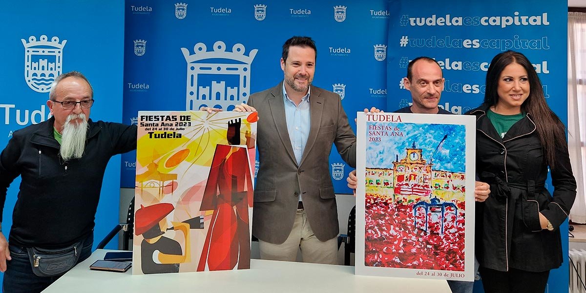 El accésit ha sido para el cartel ‘Tierra de gigantes’, de Ignacio Fernández Iturmendi, residente en Arre (izquierda de la imagen)