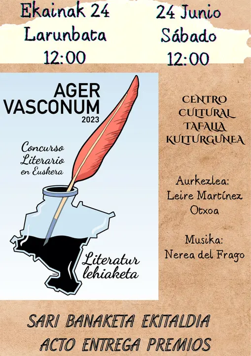 Entrega de premios del VI Concurso literario &lsquo;Ager Vasconum&rsquo; 2023 en Tafalla