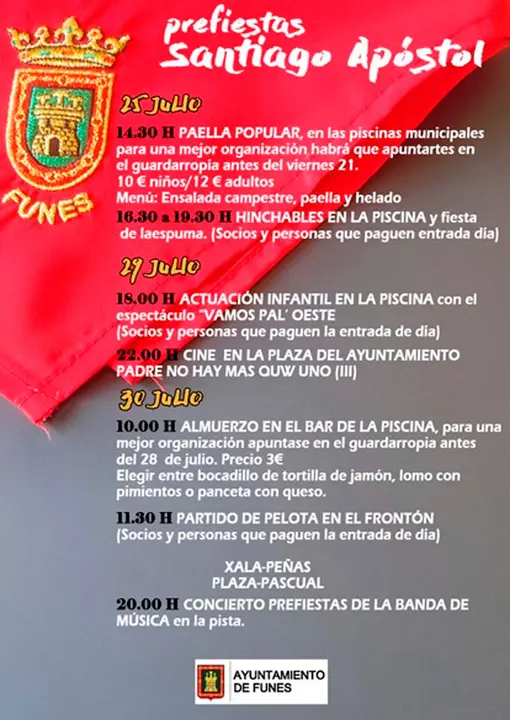 Programa Prefiestas patronales en honor a Santiago Ap&oacute;stol 2023 en Funes