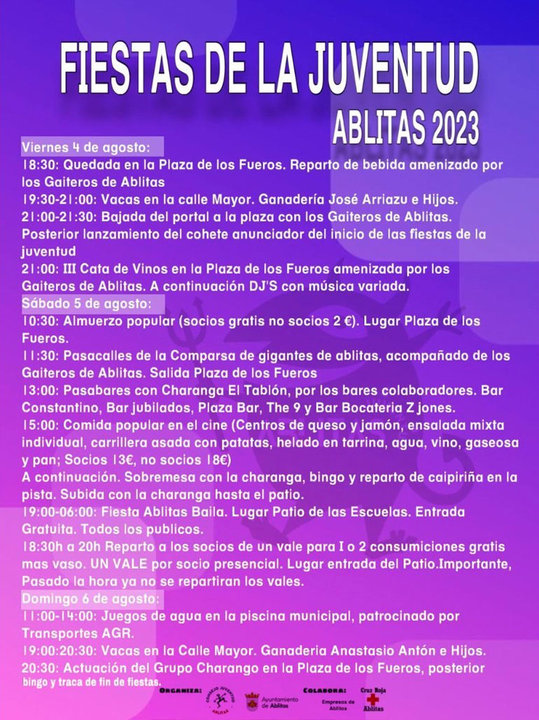 Programa de Fiestas de la juventud 2023 en Ablitas