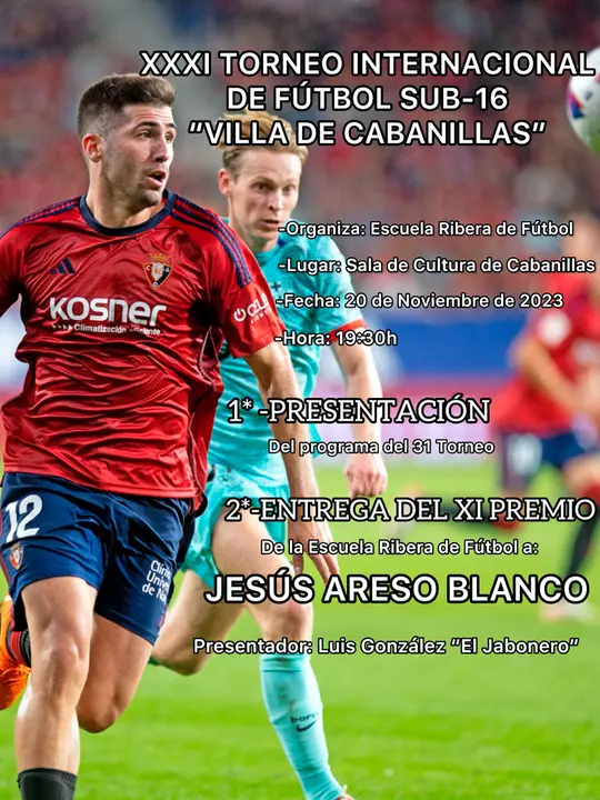 XI Premio de la Escuela Ribera de F&uacute;tbol 2023 en Cabanillas a Jes&uacute;s Areso