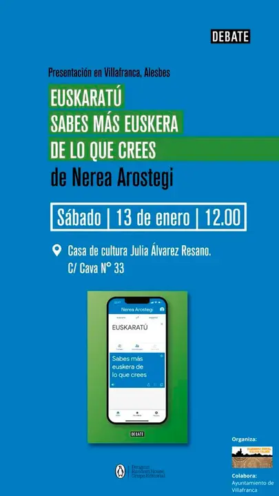 Presentaci&oacute;n en Villafranca del libro &lsquo;Euskarat&uacute;. Sabes m&aacute;s euskera de lo que crees&rsquo; de Nerea Arostegi