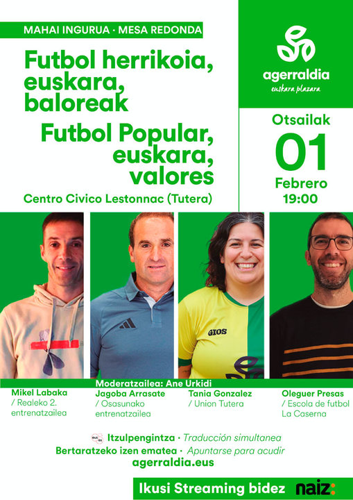 Mesa redonda en Tudela ‘Futbol popular, euskara, valores’