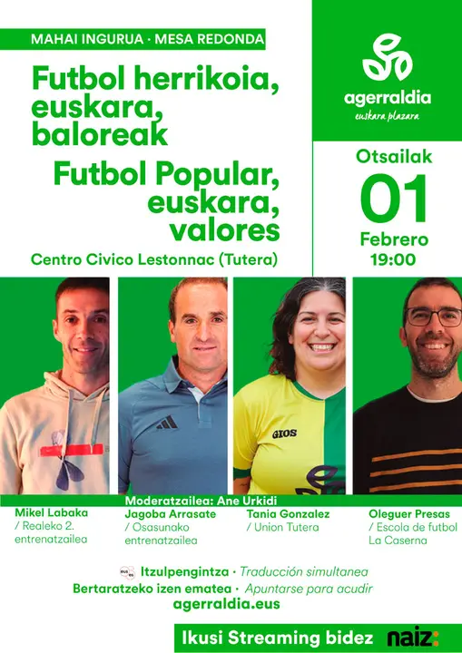 Mesa redonda en Tudela &lsquo;Futbol popular, euskara, valores&rsquo;