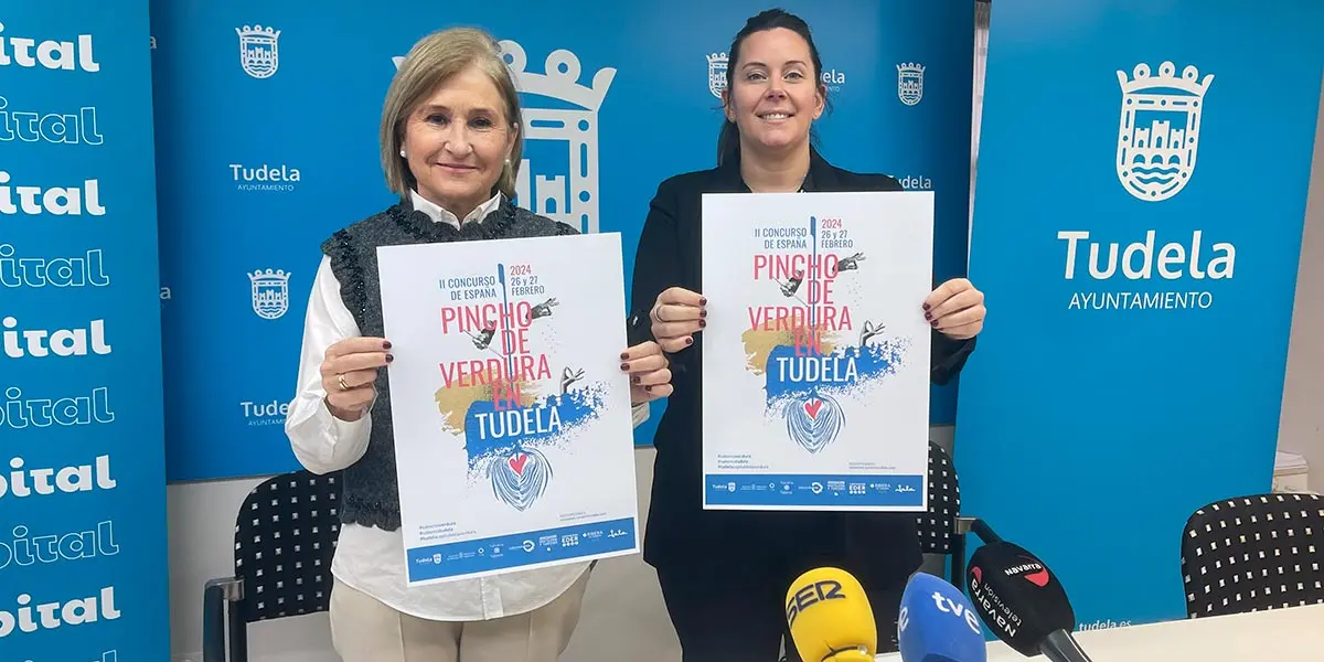Piluka Unzu e Irune Garc&iacute;a en la presentaci&oacute;n de la segunda edici&oacute;n del Concurso de Espa&ntilde;a de Pincho de Verdura Ciudad de Tudela