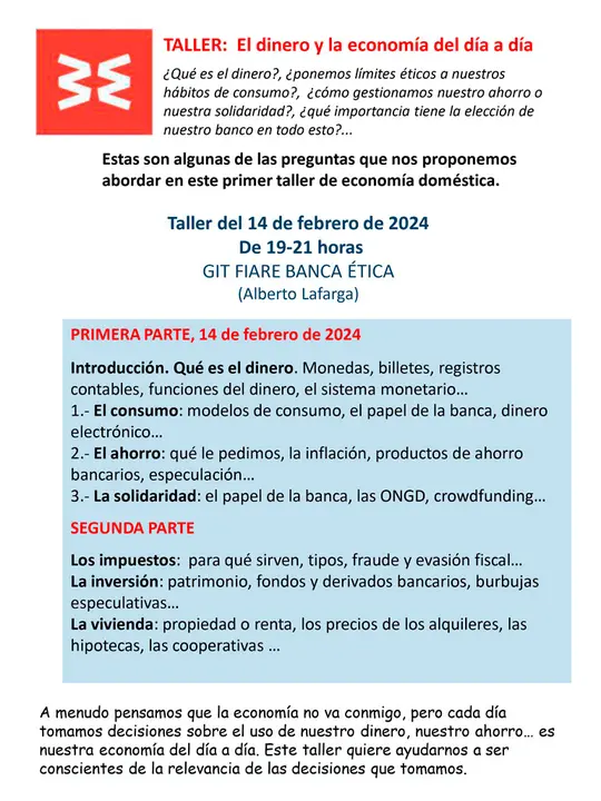 Taller en Tudela &lsquo;El dinero y la econom&iacute;a del d&iacute;a a d&iacute;a&rsquo;