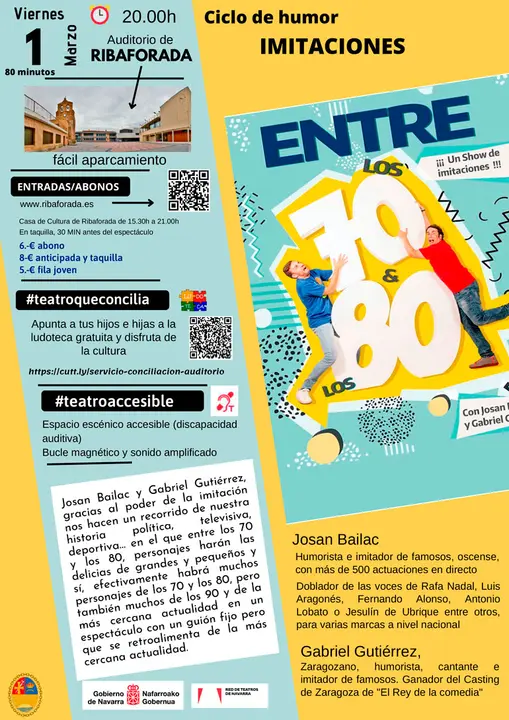 Espect&aacute;culo de humor en Ribaforada &lsquo;Entre los 70 y los 80&rsquo; con Josan Bailac y Gabriel Guti&eacute;rrez