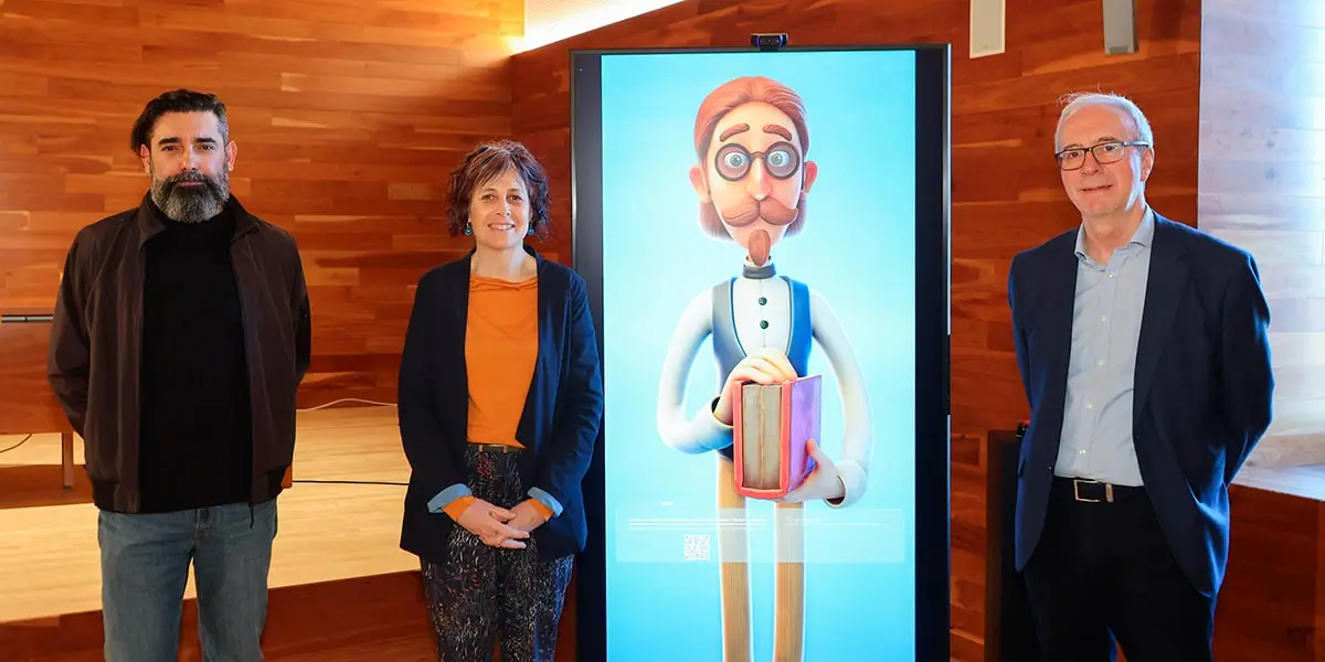Carlos Fern&aacute;ndez de Vigo, CEO de Professor Octopus AI_LAB; Rebeca Esnaola, consejera de Cultura, Deporte y Turismo; y  Joaquim Llans&oacute;, director del Servicio de Archivos y Patrimonio Documental
