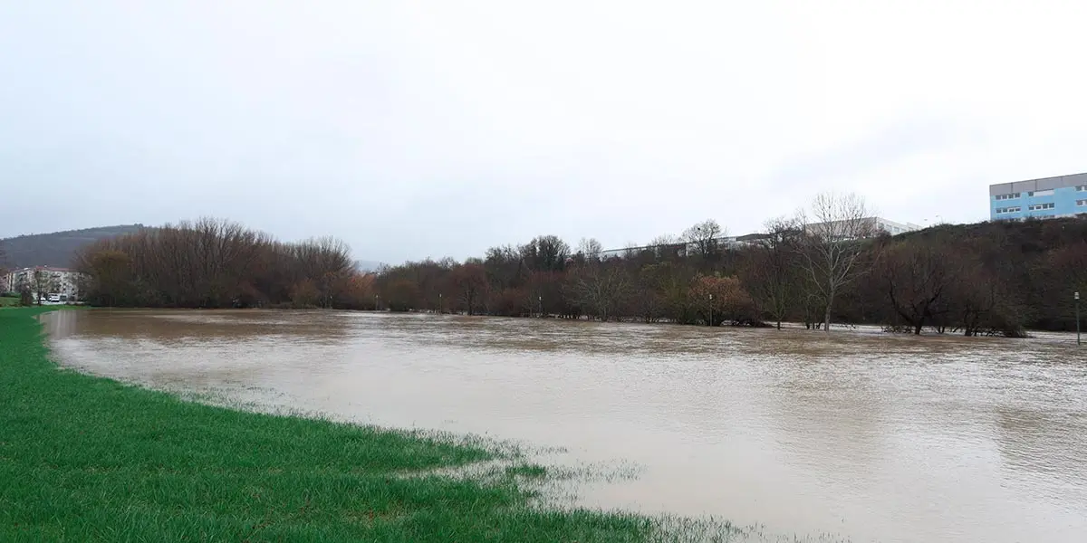 Campos anegados en Burlada por el rio Arga