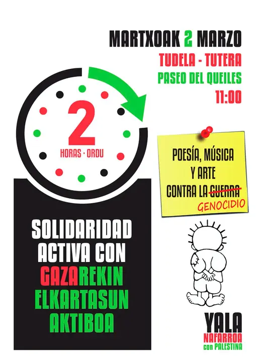 Acto en Tudela de solidaridad activa con Gaza con poes&iacute;a, m&uacute;sica y arte