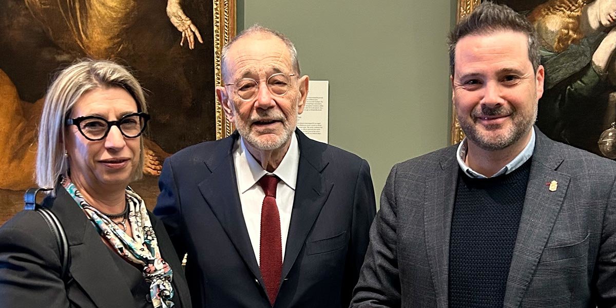 La concejal de Cultura Icíar Les, el Presidente del Patronato del Museo del Prado, Javier Solana, y el alcalde de Tudela Alejandro Toquero