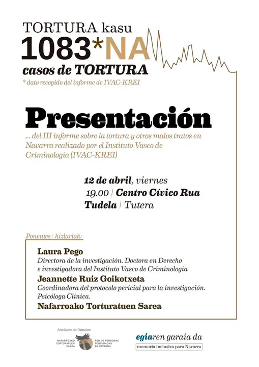 Presentaci&oacute;n en Tudela del III Informe sobre la tortura y otros malos tratos en Navarra realizado por el IVAC KREI