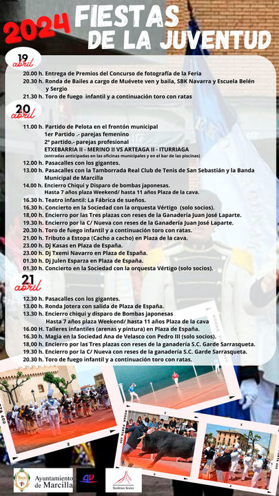 Programa de las Fiestas de la juventud 2024 en Marcilla