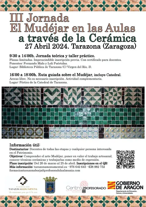 III Jornada te&oacute;rica y taller&nbsp;pr&aacute;ctico &lsquo;El Mud&eacute;jar en las Aulas a trav&eacute;s de la Cer&aacute;mica&rsquo; 2024 en Tarazona