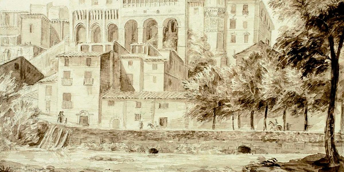 Dibujo de una vista del río Queiles del 18 de julio de 1864
