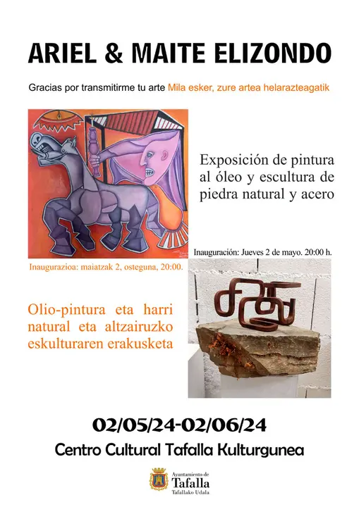 Exposici&oacute;n en Tafalla de pintura al &oacute;leo y escultura de piedra natural y acero &lsquo;Gracias por transmitirme tu arte&rsquo; a cargo de Ariel y Maite Elizondo