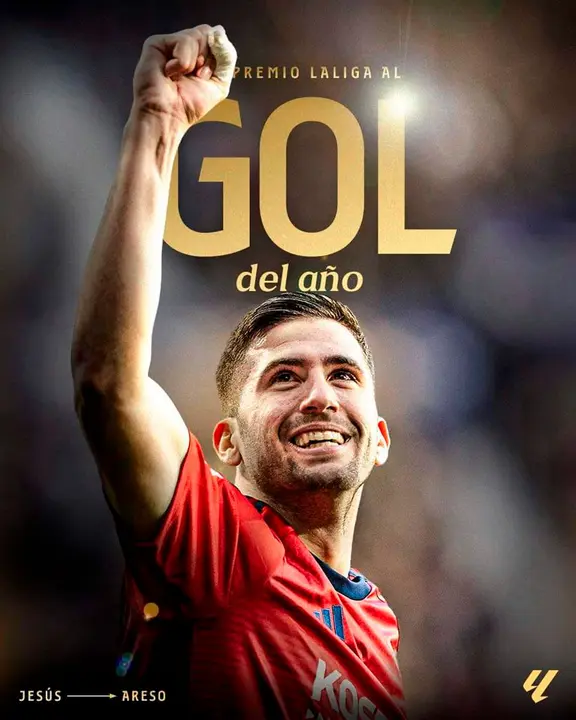 Jes&uacute;s Areso se alza con el premio al Mejor Gol de la Temporada en los LaLiga Awards 202324
