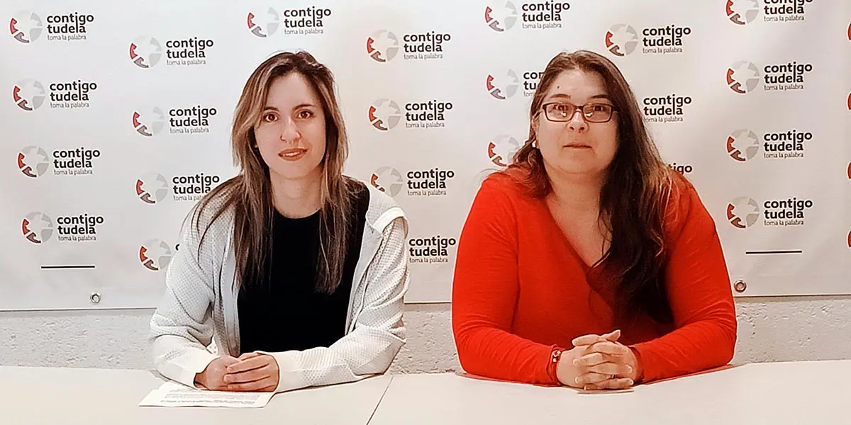 Eva Eliceche Le&oacute;n y Olga Risue&ntilde;o Molina en la rueda de prensa que ofreci&oacute; Contigo Tudela