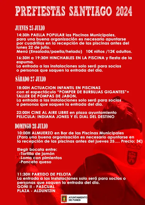 Programa de las Prefiestas patronales en honor a Santiago Ap&oacute;stol 2024 en Funes