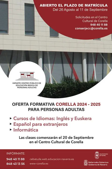 Oferta formativa de Educaci&oacute;n B&aacute;sica de Personas Adultas 2024 25 en Corella