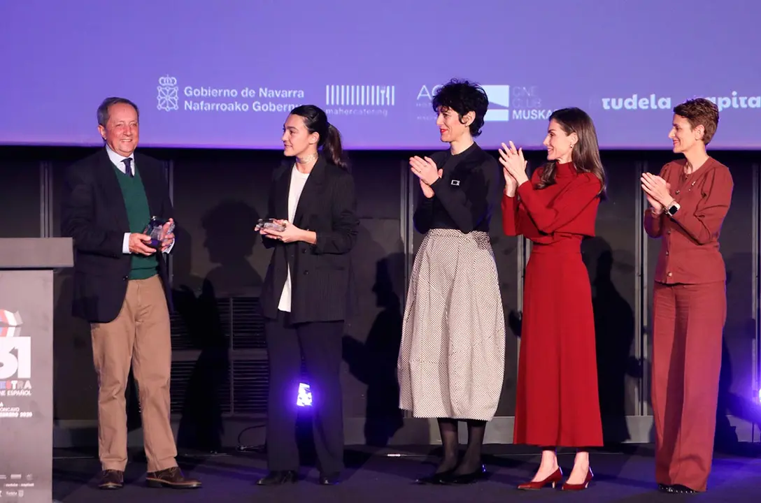 Germ&aacute;n Delibes, hijo del novelista Miguel Delibes, en un momento del reconocimiento en la Muestra de Cine Espa&ntilde;ol de Tudela