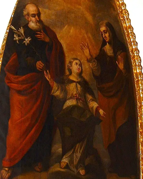 Santa Ana y San Joaqu&iacute;n con la Virgen Ni&ntilde;a, obra de Vicente Berdus&aacute;n, en la Sala Capitular