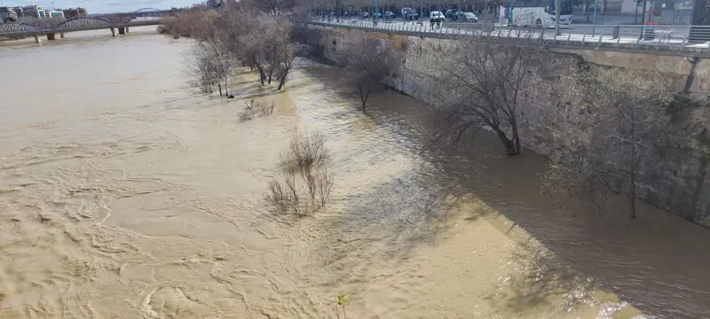 Vista del r&iacute;o Ebro este lunes 16 de febrero desde elpuente de Piedra de Zaragoza.