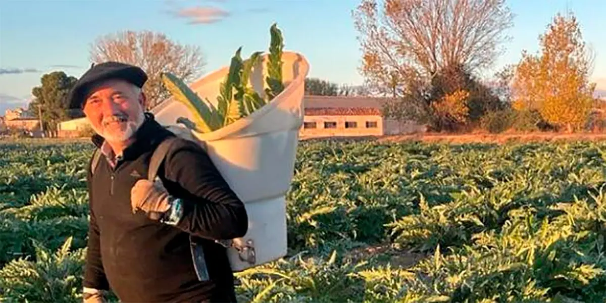 Jes&uacute;s &Aacute;lava Sesma, en su huerta de Tudela, donde cultiva principalmente esp&aacute;rrago, alcachofa y br&oacute;coli