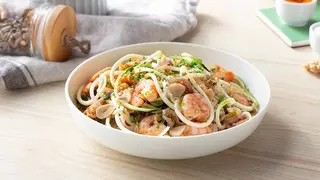 Receta de Spaguetti calabacin con langostinos Florette
