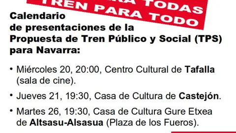 Presentaciones de la Propuesta de Tren P&uacute;blico y Social (TPS) para Navarra