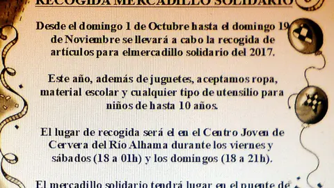 Recogida para el mercadillo solidario en Cervera del R&iacute;o Alhama