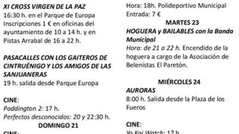 Fiestas en Cintru&eacute;nigo de la Virgen de la Paz programa