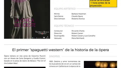 Proyecci&oacute;n digital en Tauste de la &oacute;pera de Puccini 'La chica del oeste'