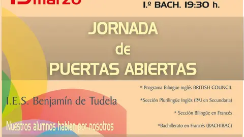 Jornada de puertas abiertas en el I.E.S. Benjam&iacute;n de Tudela