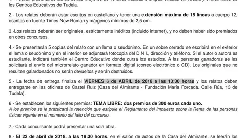 16&ordm; Concurso de microrrelatos en Tudela