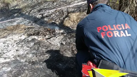 Polic&iacute;a del GIA realizando la Inspecci&oacute;n ocular del incendio 
