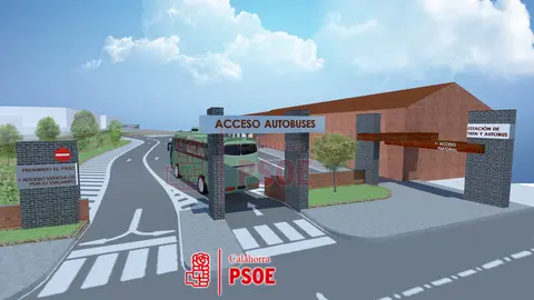Montaje de la estaci&oacute;n intermodal de Calahorra propuesta por el PSOE. Acceso