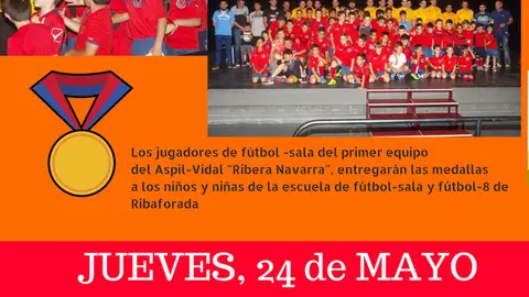 Entrega de medallas del Aspil-Vidal 'Ribera Navarra' a la escuela de f&uacute;tbol de Ribaforada