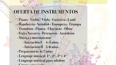 Matr&iacute;cula curso 2018-19 de la Escuela de m&uacute;sica Blas de Laserna de Corella