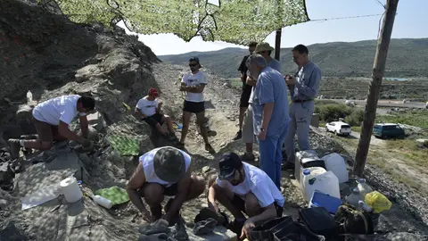 Excavaci&oacute;n en el yacimiento de huesos f&oacute;siles de dinosaurio en Igea
