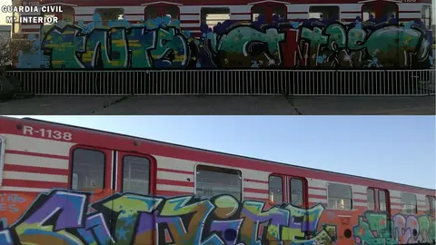 Un vag&oacute;n del Metro de Madrid pintado por ambas caras