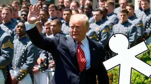 INOCENTADA Donald Trump visitando unas tropas en el extranjero