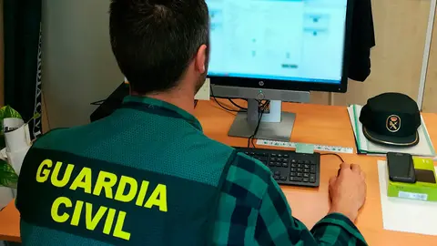 Un agente de la Guardia Civil inspecciona movimientos a trav&eacute;s de la red 