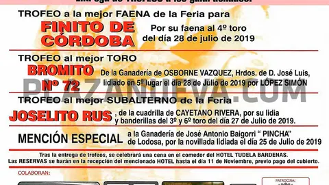 XVII Entrega de trofeos taurinos &lsquo;Ciudad de Tudela&rsquo; de las Fiestas de Santa Ana 2019