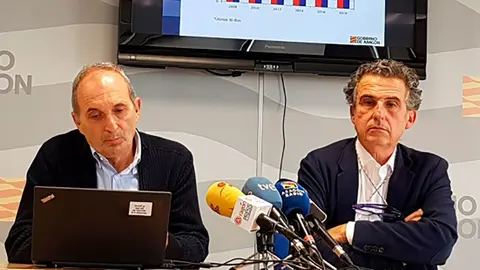 El director general de Salud Pública, Francisco Javier Falo (dcha.) y el jefe de servicio de Prevención y Promoción de la Salud, Luis Gascón, en la presentación de ESTUDES