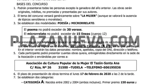 XVI Concurso de poes&iacute;a y de microrrelatos 2020 en Tudela