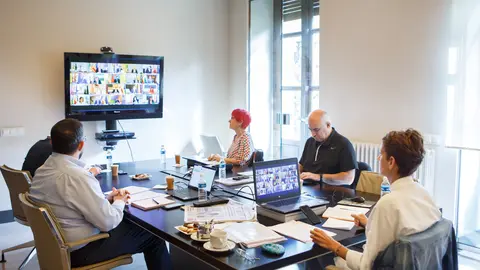 La Presidenta Chivite durante la videoconferencia de este domingo