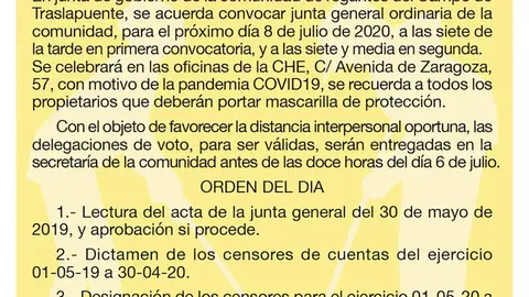 anuncio Regantes TRASLAPUENTE Junta 2x3